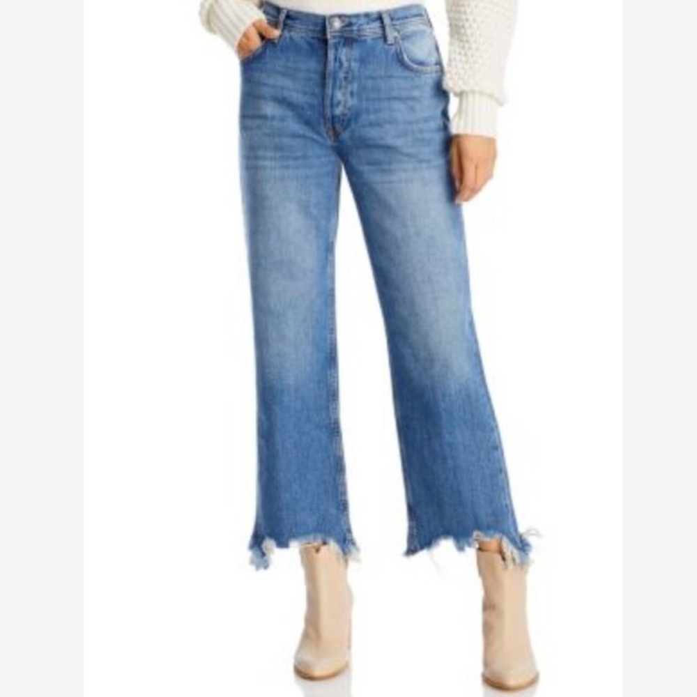 Free People We The Free Button Fly High-Rise Straight Leg Raw Hem Jeans 28